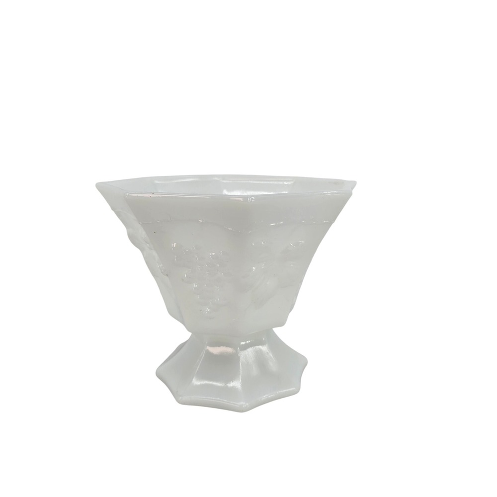 Vintage Milk Glass Harvest Grape Footed Planter Compote Bowl Octagonal Pedestal